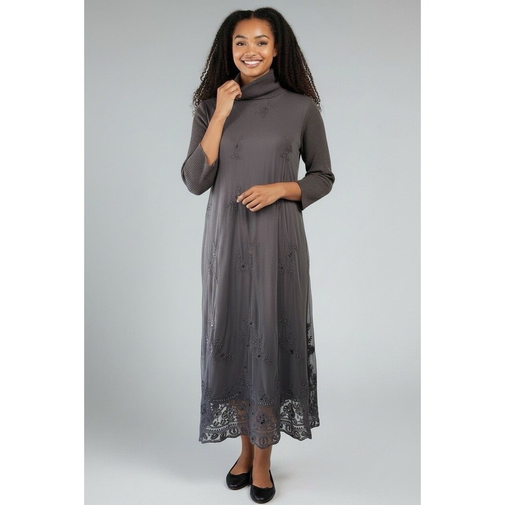 Sundance NEW womens sheer sequin lace overlay wool rabbit luxury midi dress M